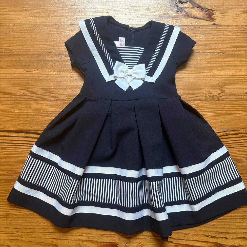 Jessica Ann dark blue white Navy short sleeve girls dress SIZE 3T‎